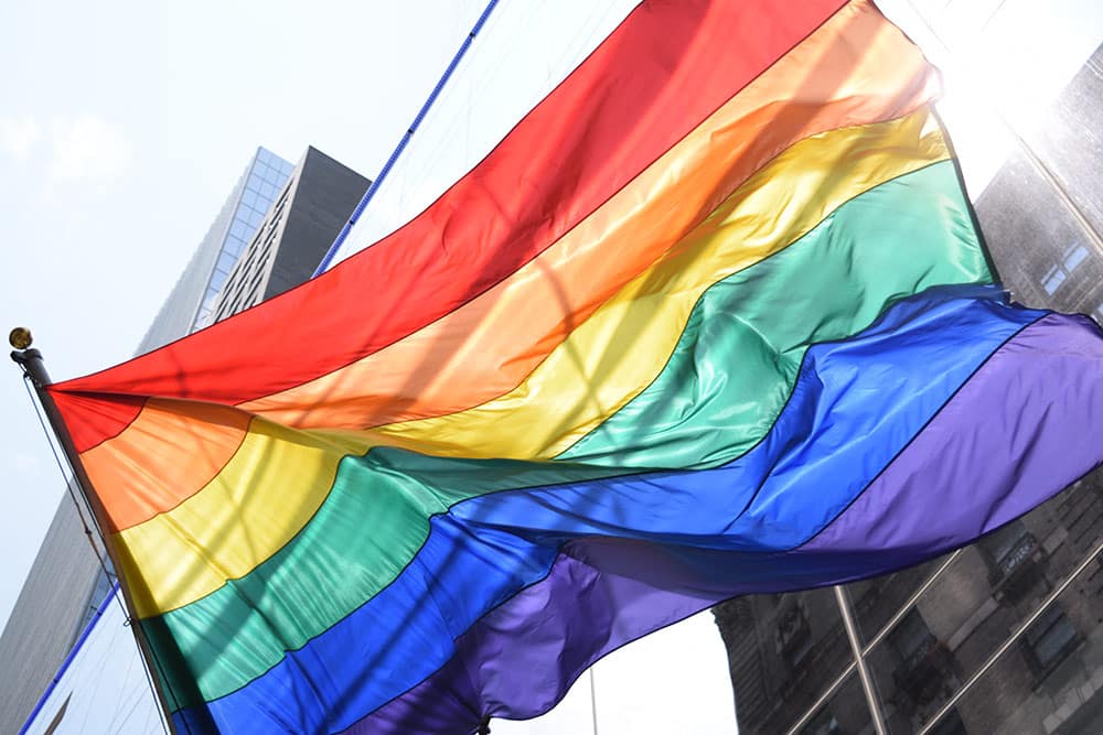 Pride Flag waving in Downtown area