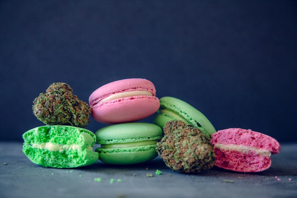 Pink and green cannabis macaroons