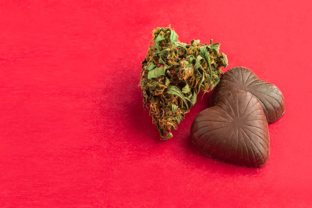 Heart chocolates and a nugget of cannabis